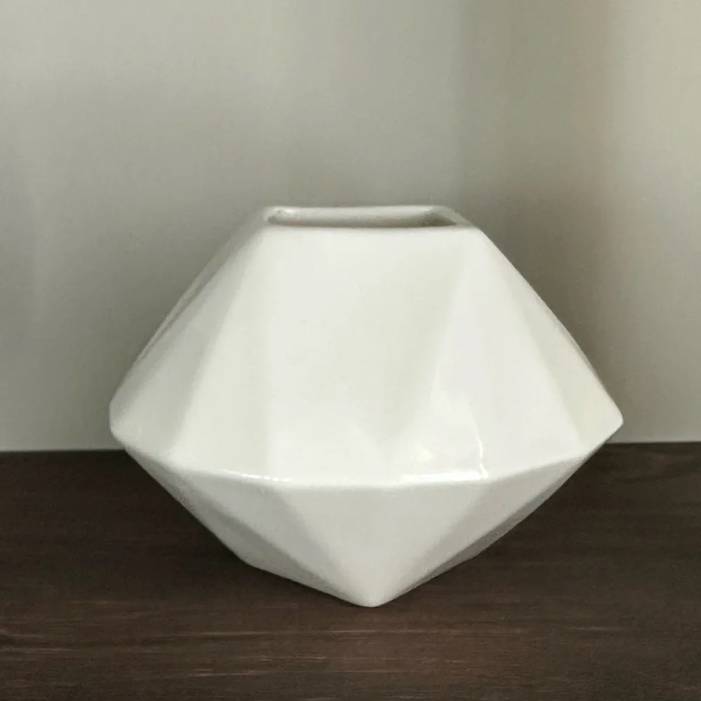 West Elm Geometric White Ceramic Vase